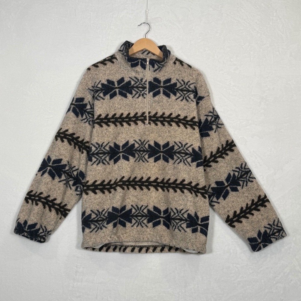 Wrangler‎ Tan Southwestern Sherpa Fleece Quarter Zip Pullover Medium